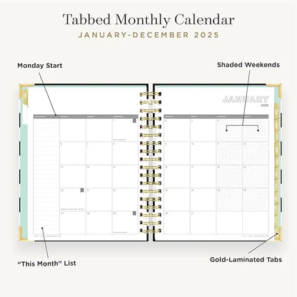 Day Designer 2025 Daily Planner – Premium Planner for Stylish Organization. Combines Monthly Calendar, Hourly Schedule, To-Do List, Gratitude, Goal Setting, Inspirational Quotes, Stickers & More. Elegant laminated Cover with Gold Accents (Black Stripe)