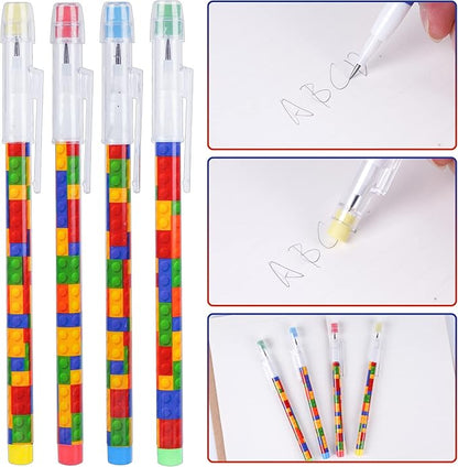 Kolewo4ever 48pcs HB Building Block Pencils Translucent Pencil Multicolor Non Sharpening Pencils Pop Up Plastic Pencils for Exams, School, Office, Sketching Learning Activities