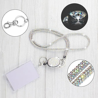 VIQWYIC Retractable ID Badge Holder with Bling Neck Strap Lanyard, Bling Badge Reel with Clear Card Holder for Office Worker Teacher Doctor (Colored)