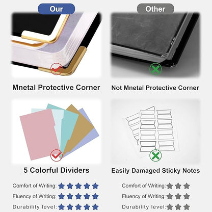 Hardcover Spiral Notebook with Tabs 5.5"x7.5" Small Spiral Lined Journals for Women with Dividers 220 Pages College Ruled Composition Notebook 5 Subject Notebook for Work, Back to School, Gifts, Black