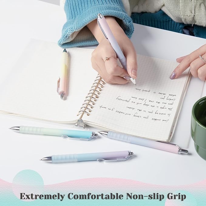 Gel Pens Medium Point 0.7mm Black Ink Gel Pen Retractable Cute Pens for Smooth Writing School Office Supplies, Pack of 12