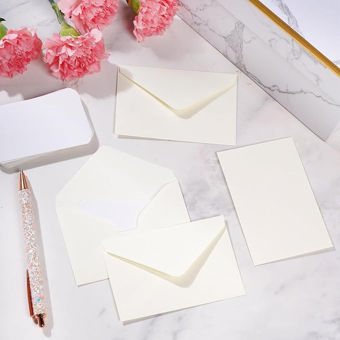 jiebor 100 Sets Small Envelopes with Small Blank Gift Business Card Wedding Invitation Pocket Envelopes for Graduations Wedding Shower Holiday 4.37 x 2.91 Inch Ivory