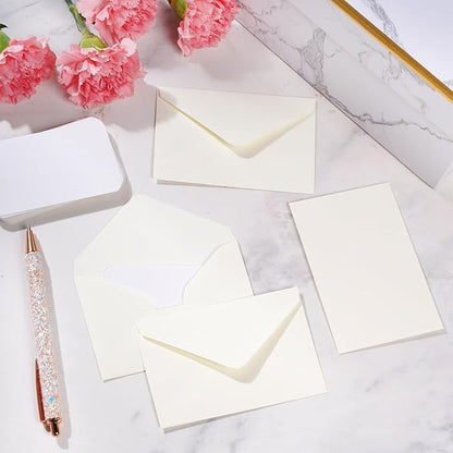 jiebor 100 Sets Small Envelopes with Small Blank Gift Business Card Wedding Invitation Pocket Envelopes for Graduations Wedding Shower Holiday 4.37 x 2.91 Inch Ivory