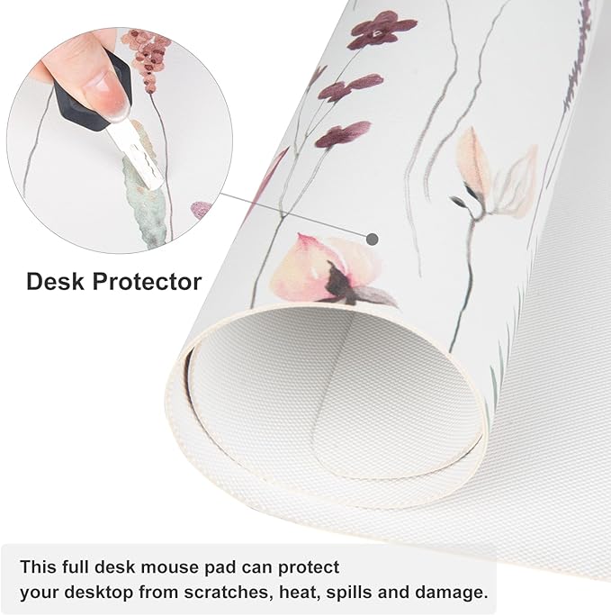 QIYI Large Mouse Pad, Cute Flower Desk Mat for Desktop, Women Girls Floral Office Décor Desk Accessories, PU Leather Waterproof Big Gaming Mousepad, Wildflowers Desk Pad Computer Mat, 31.5" x 15.7"