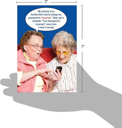 NobleWorks - Funny Happy Birthday Note Card with 5 x 7 Inch Envelope - Bday Greeting Card for Women, Mother, Sister, Friend - Congrats Bday Celebration Notecard - Incorrect Password 9912Z