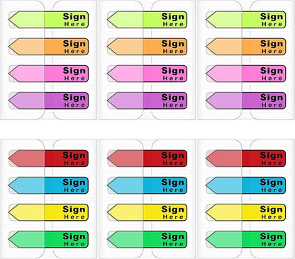 Tatuo 600 Pcs Sign Here Tabs Colored flag Stickers 8 Colors with Dispenser Arrow Flag Easy to Post for Notary Books Paper (Sign Here Style)
