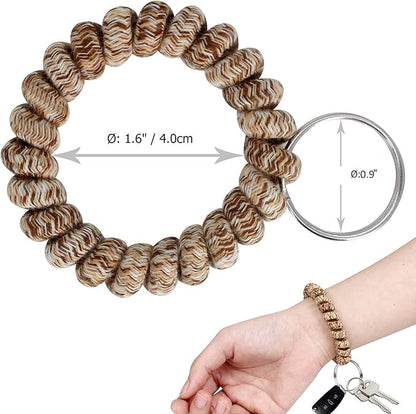 BIHRTC Pack of 6 Keychain Bracelet key Holder Wristlet Wrist Key Chain Spring Wristband Flexible Spiral Wrist Coil Spring Key Chain Stretchable Spiral Key Rings for Gym Pool ID Badge Sports