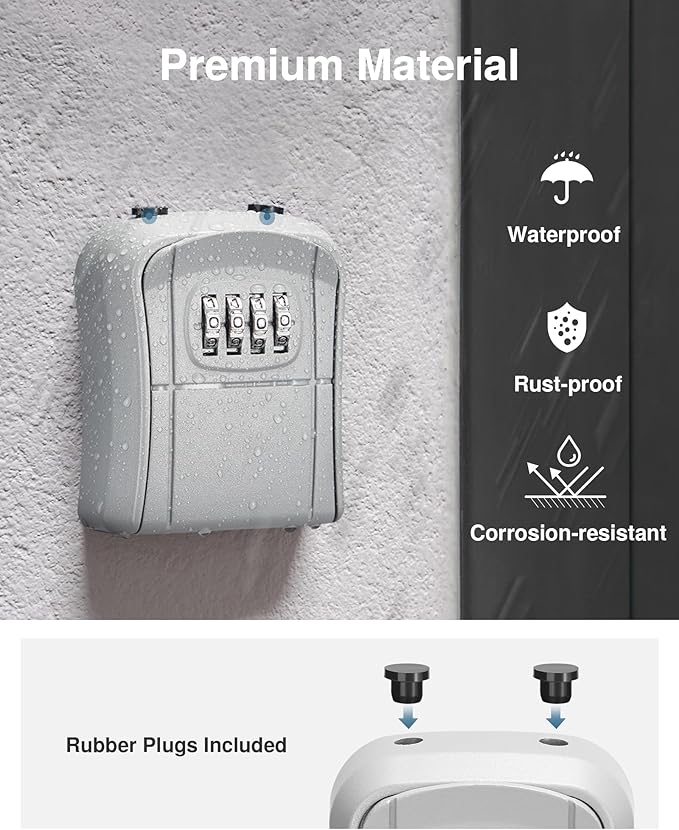 Puroma Key Lock Box, Portable Combination Lockbox Wall-Mounted Key Storage Box for House Keys, Resettable Code Safe Security Lock Box for Home, Office, Apartment Spare Key Storage (1 Pack, Silver)