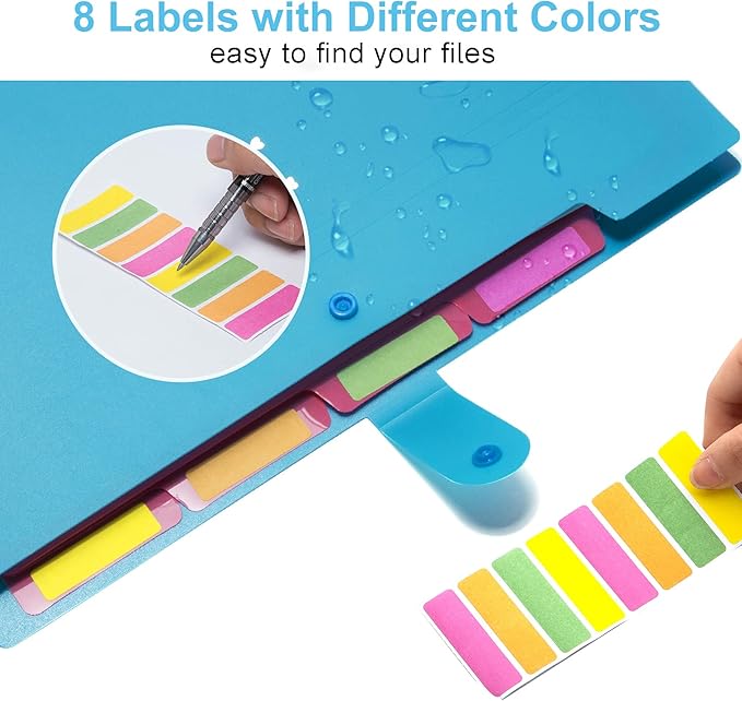 Forvencer Accordion File Organizer, Letter Size, 5 Pocket Expanding File Folder, Cute File Folder with Labels, Portable File Organizer for School Office Supplies, Folders for Documents, Sky Blue