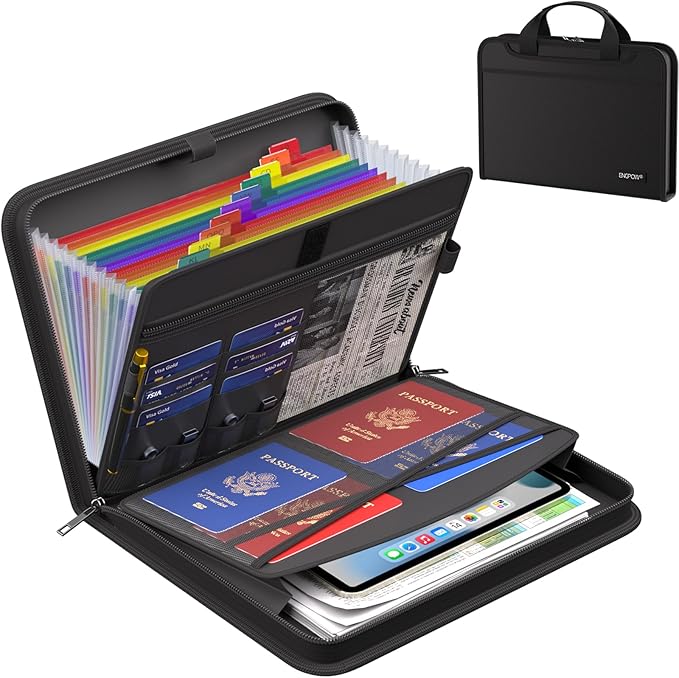 ENGPOW Accordion File Organizer,Fireproof Expanding File Folder with Multi Pockets,13 Colorful Pockets Document Organizer with Handle & Labels,Portable Home Travel Safe Storage for Letter A4 Files