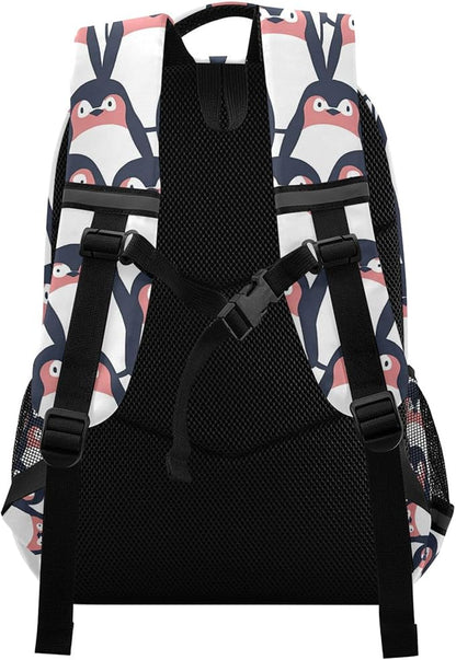 MNSRUU Laptop Backpack with Chest Strap, Cute Penguin School Backpack, Travel Hiking Backpack for Boys Girls Teen Adult, Rucksack, Knapsack
