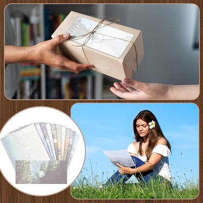 TaoBary 160 Packs Stationery Paper Set (50 Double Sided Stationery Writing Papers 50 Matching Envelopes) 60 Round Dot Sticker, 10 Design (8.5 x 11 Inch,Natural Scenery)