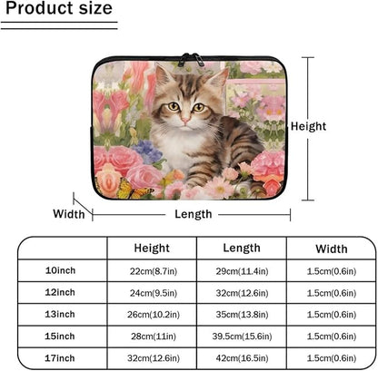 Cat Rose Printed Laptop Bag for Women Men, Lightweight Laptop Briefcase 13 Inch Shockproof Computer Carrying Cover with Zipper, Easy to Carry Laptop Case Bag for Daily Commuting
