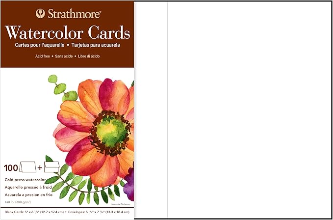 Strathmore Watercolor Cards, 5x6.875 inches, 100 Pack, Envelopes Included - Blank Greeting Cards for Weddings, Events, Birthdays