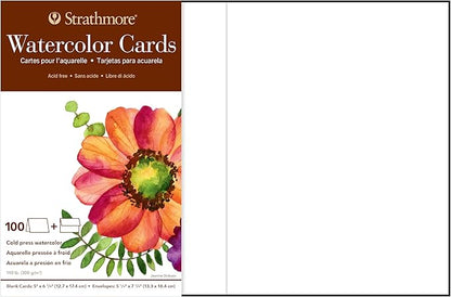 Strathmore Watercolor Cards, 5x6.875 inches, 100 Pack, Envelopes Included - Blank Greeting Cards for Weddings, Events, Birthdays