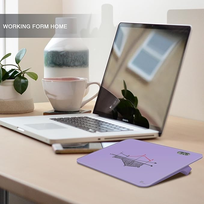 Small Glass Desk Whiteboard Dry-Erase Board with Clock, Small Travel Clock Keychain with Desk Notepad, Time Table Whiteboard for Desk Digital LED Light Display, 8x6 in with Accessories, Purple