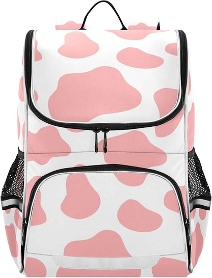 Cow Print Backpack with Reflective Strip for Kids Boys Girls Elementary School Bag Removable Chest Strap