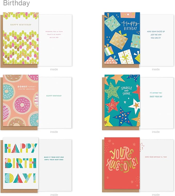 American Greetings 35-Count Birthday Card Assortment with Envelopes, Seals, and Storage Box (Confetti)