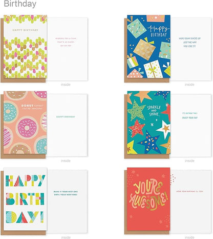 American Greetings 35-Count Birthday Card Assortment with Envelopes, Seals, and Storage Box (Confetti)