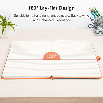 RETTACY Journaling Notebooks, A5 Lined Notebook Journal with 320 Numbered Pages, 5.7'' × 8.3'', Medium Size, Journal Notebook for Writing, Work, Leather Hardcover, 100 GSM Thick Paper (Orange)