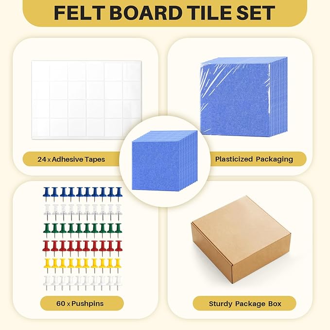 DOLLAR BOSS Large Cork Board for Wall 48" x 36" x 0.5" Bulletin Board 12 Packs Black Cork Board Tiles Self Adhesive Felt Wall Tiles with Pushpins, Corkboard for Office Pin Board Tack Board, Blue