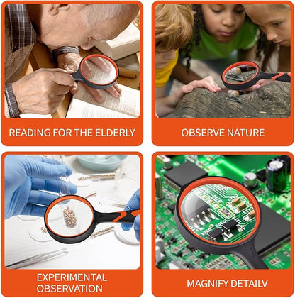 3 Pack Magnifying Glass for Kids, 10X 65mm Magnifying Glass with Non-Slip Rubber Handle, Suitable for Reading Newspapers,Insects,Suitable for Seniors and Kids