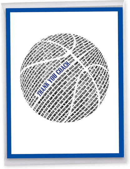 NobleWorks, Jumbo Thank You Greeting Card (Coach, Team) 8.5 x 11 Inch with Envelope (1 Pack) Large Jumbo Basketball Coach J2281ATYG-US