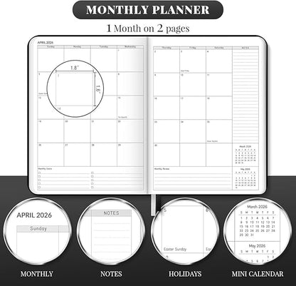 2026 Planner, Large Weekly and Monthly Planners, A4 Faux Leather Daily Calendar 2026 Planner, 12 Month Agenda from Jan. to Dec., Hardcover Habit Tracker Journal(Black)