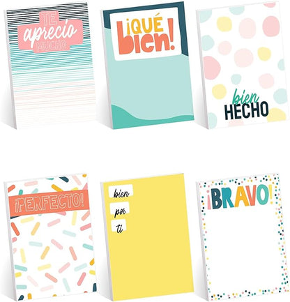 Gotcha Covered Notebooks Spanish Appreciation Sticky Note Assortment / 3" x 4" Repositionable Classroom Sticky Note Set En Espaol / Set of 6 Bilingual Encouragement Pads / Made in The USA