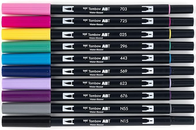 Tombow 56188 Dual Brush Pen Art Markers, Galaxy, 10-Pack. Blendable, Brush and Fine Tip Markers