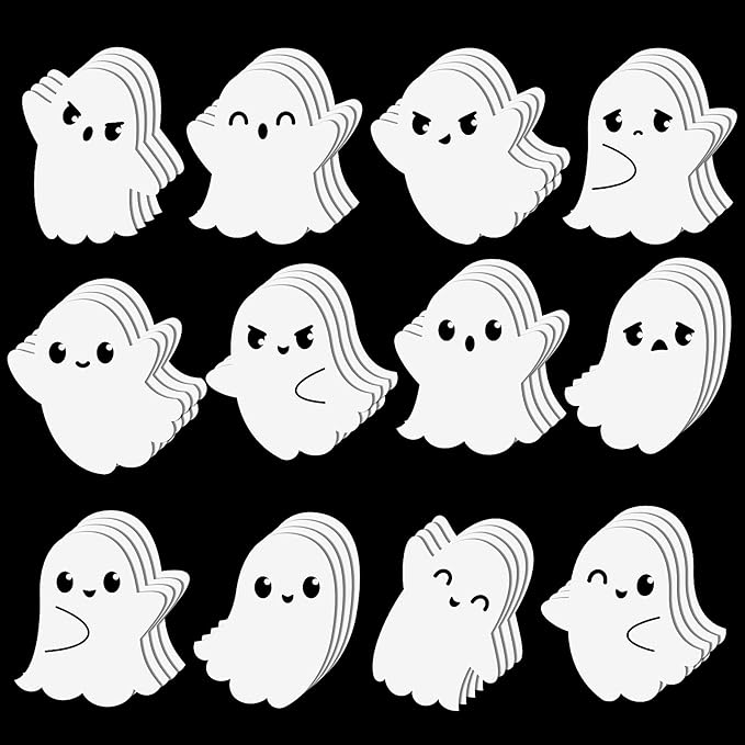 48Pcs Halloween Ghost Sticky Notes Self-Adhesive Halloween Cute Ghost Note Pads Removable Ghost Memo Notes for Halloween School Office Home Students Teachers Present