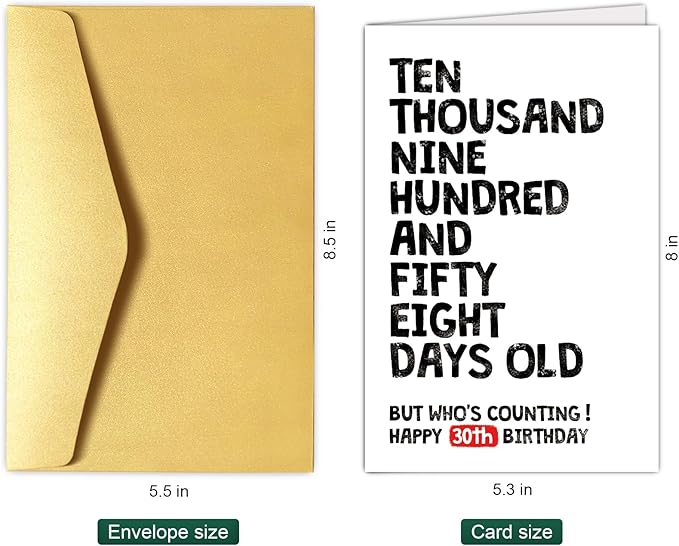 Funny 30th Birthday Card for Him Her, 30 Years Old Birthday Card, Happy 30th Birthday Card, 10958 Days Old But Who's Counting 30th Bday Card