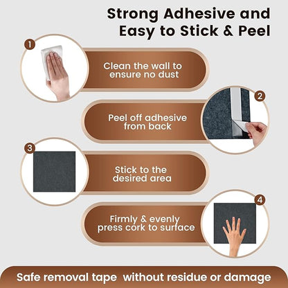 Large Cork Board for Walls with 30 Push Pins-24"X36", Easy to Peel&Stick Vision Bulletin Board Tiles, Black Poster Felt Board Supplies Set Home Office Classroom Corkboard Decor Self Adhesive