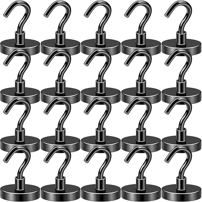 DIYMAG Black Magnetic Hooks, 118 LB Heavy Duty Strong Magnet with Hooks, Strong Rare Earth Neodymium Magnet Hooks for Hanging, Magnetic Hanger for Curtain, Home, Kitchen, Workplace, 20 Packs