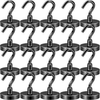 DIYMAG Black Magnetic Hooks, 118 LB Heavy Duty Strong Magnet with Hooks, Strong Rare Earth Neodymium Magnet Hooks for Hanging, Magnetic Hanger for Curtain, Home, Kitchen, Workplace, 20 Packs