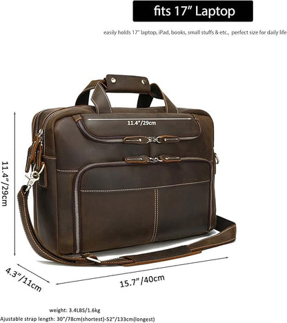 LANNSYNE Vintage 17” Leather Laptop Bag Briefcases For Men, Extra 1 Collection Brown