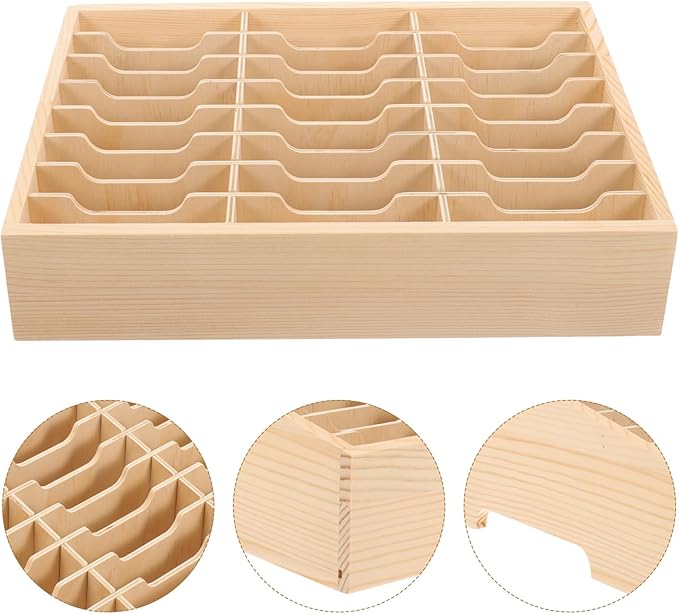 Toddmomy Cell Phone Storage Box 24-grid Wooden Cell Phone Holder Desktop Organizer Storage Box for Classroom Office