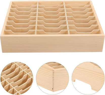 Toddmomy Cell Phone Storage Box 24-grid Wooden Cell Phone Holder Desktop Organizer Storage Box for Classroom Office