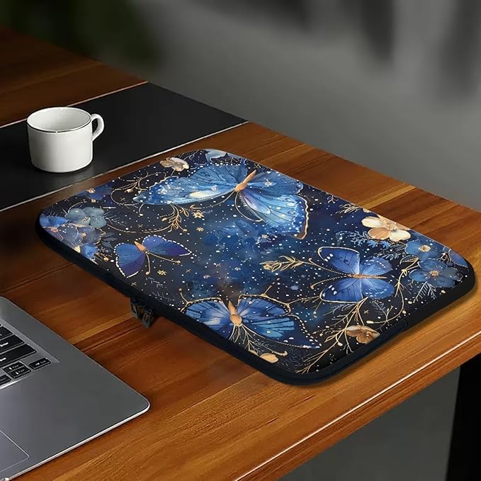 Butterfly Flower Laptop Sleeve for Women 10 inch Laptop Protector with Multiple Uses Computer Carrying Case Portable Tablet Bag Lap Top Case Men Laptop Protector Galaxy Blue
