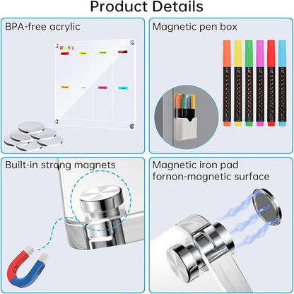 Fridge Calendar Meal Planning Board, Dry Erase Acrylic Magnetic Monthly Weekly Calendar Planner for Refrigerator with 6 Colors Markers (Transparent-Weekly+Monthly(15.7x11.8"))