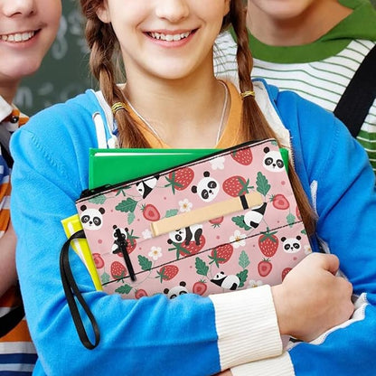 COEQINE Kawaii Book Sleeve Cover for Women Girls Back School Work Strawberry Panda Book Covers Pouch for Book Lovers Portable Book Pouch