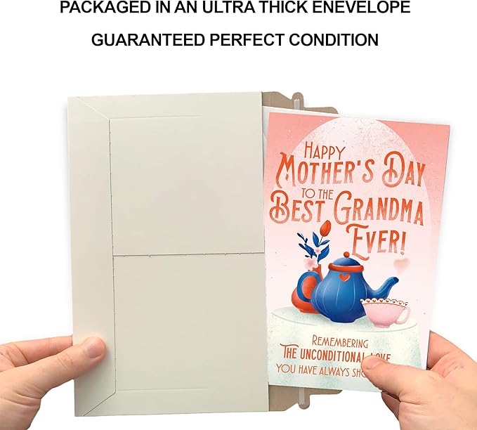 Prime Greetings Mother's Day Card For Grandma, Made in America, Eco-Friendly, Thick Card Stock with Premium Envelope 5in x 7.75in, Packaged in Protective Mailer