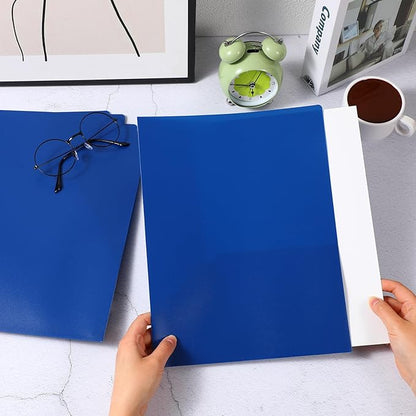 Patelai 50 Pack Pocket Folders Bulk 2 Pocket Heavy Duty Plastic Folders with Pockets Letter Size Folders Business Card Holder for School Office File (Blue)