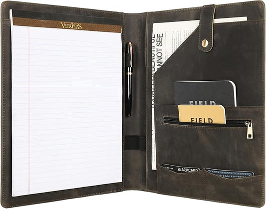 Personalized Leather Padfolio for Lefty, Business Portfolio Binder with Notepad Holder, Legal Pad Portfolio Folder for Men/Women - Grey