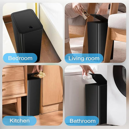 SHPMXUPW 3 Pack Bathroom Small Trash Can with Lid,10L / 2.6 Gallon Slim Garbage Bin Wastebasket with Pop-Up Lid for Bedroom, Office, Kitchen, Craft Room, Fits Under Desk/Cabinet/Sink