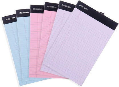 Mintra Office Legal Pads, ((xBasic, 5in x 8in, (Pastel), 36pk (6-6pks)), Narrow Ruled, 50 Sheets per Notepad, Micro perforated Writing Pad, Notebook Paper for School, College, Office, Work