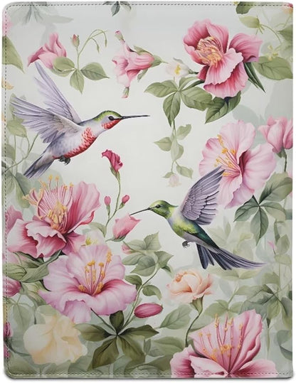 Hummingbird Pink Flower Portfolio Folder Leather Padfolio with A4 Size Clipboard Clip for Business Resume Interview Document Sleeve Binder Folder for Men/Women