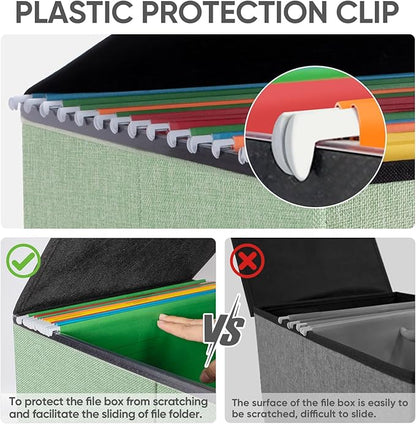 BALEINE File Organizer Box with Lid, Collapsible File Folder Organizer with Plastic Slide, Hanging File Folder Box for Office Document Storage (1 Pack, Green)