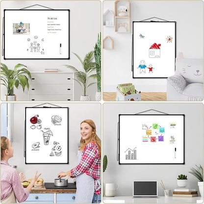 MaxGear White Board for Wall 24" x 18", Double Sided Dry Erase Board, Magnetic White Board Hanging Whiteboard for Home, School, Office, Black Frame