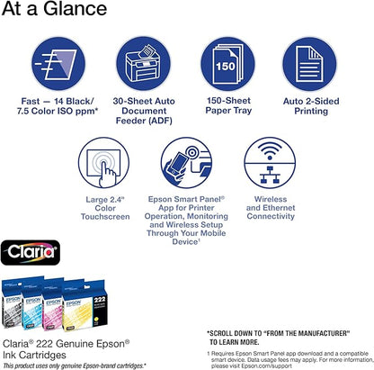 Epson Workforce WF-2960 Wireless All-in-One Printer with Scan, Copy, Fax, Auto Document Feeder, Automatic 2-Sided Printing, 2.4" Touchscreen Display, 150-Sheet Paper Tray and Ethernet,Black